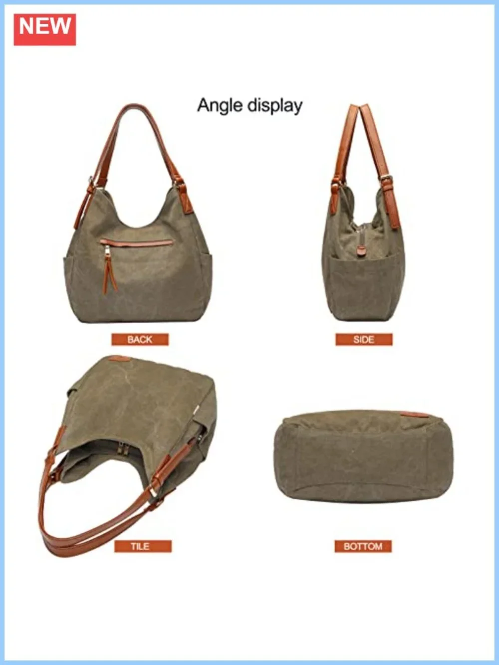 Canvas Hobo Purse Multi Pocket Tote Shopper Shoulder Bag Top Handle Handbag